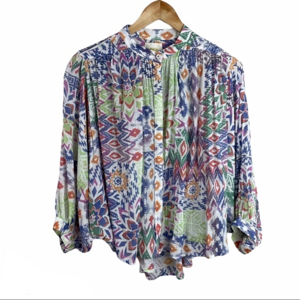 Anthropologie Maeve Floral Aztec Button Down Top